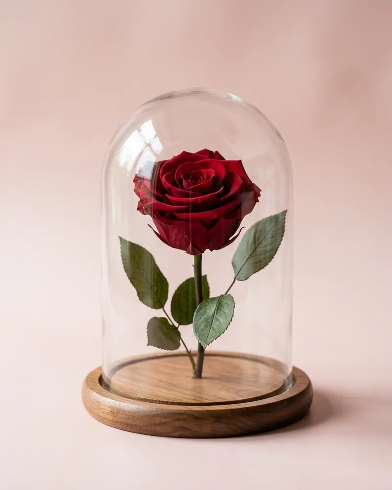 Eternal Rose Under Glass: preserved rose, hand-blown glass dome